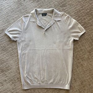 Massimo Dutti Men's Cream Polo Shirt